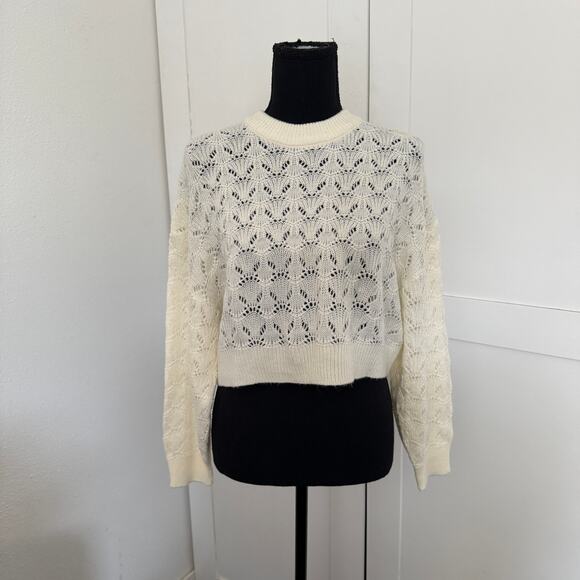 H&M Cream Cropped Crew Neck Open Knit Sweater  xs - Picture 6 of 7